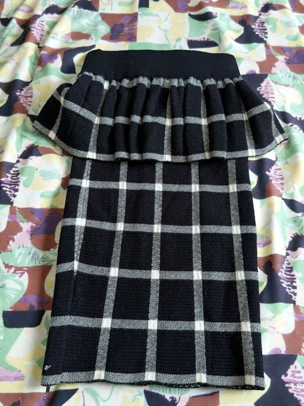 TORN BY RONNY KOBO Black White Knit Peplum Pencil Skirt Size Small